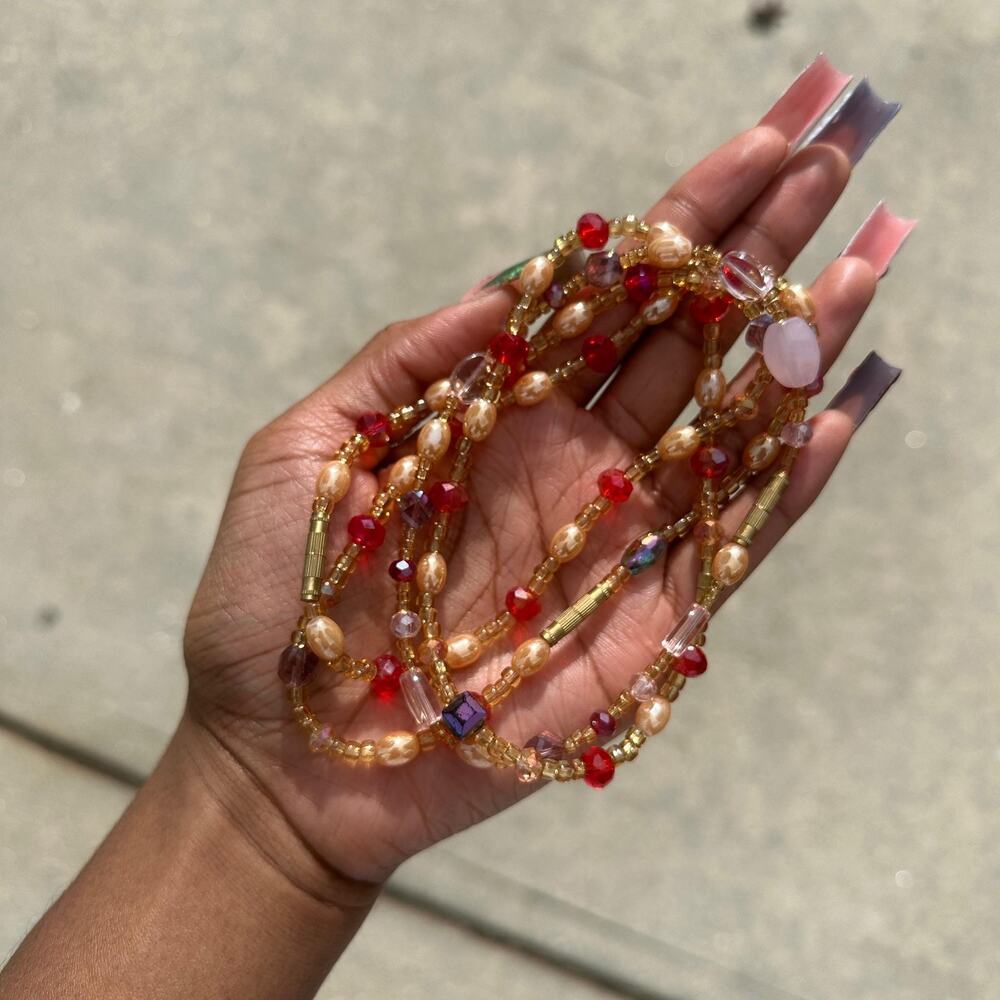 Handmade Red pearl beaded screw on anklet from Ghana